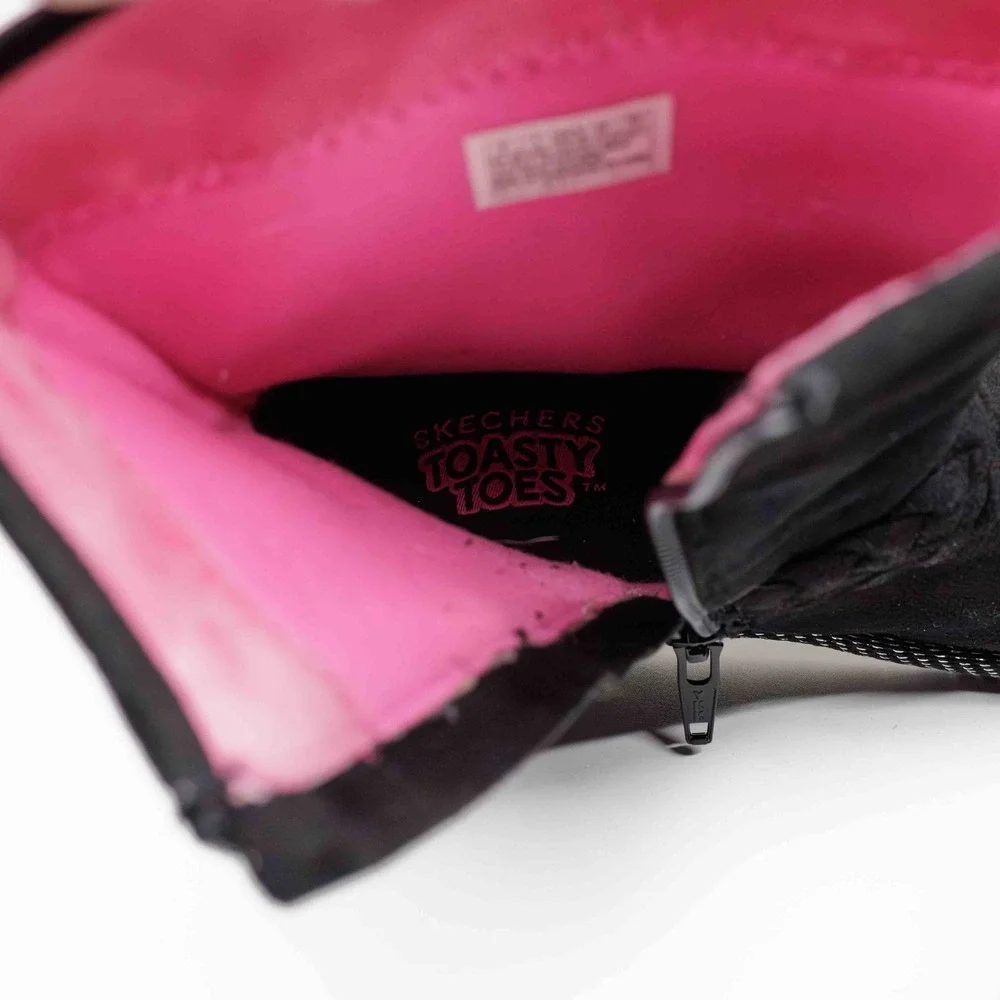 SKECHERS Toasty Toes Black Pink Fleece Lined Winter Boots Youth Girls‎ Sz 2